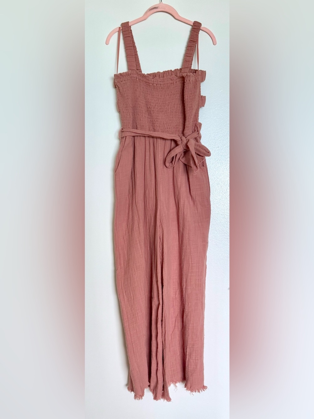 Dusty Rose Belted Wide-Leg Jumpsuit